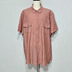 Mutual Weave Button Up Shirt Mens 3XLT NWT Coral Herringbone Preppy Pocket Style